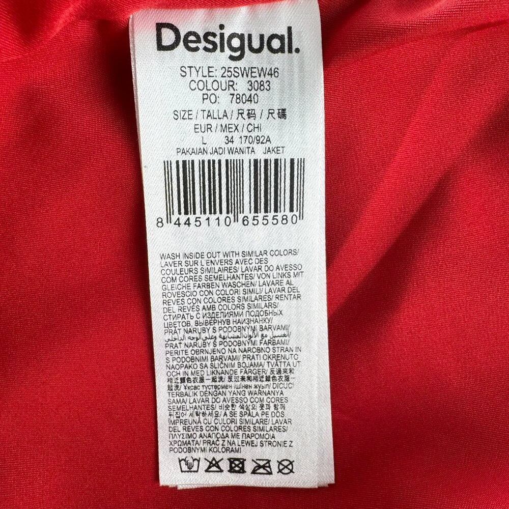 Desigual Women's Red Moto Biker Soft Faux Leather Jacket NWT Mandarin Collar L - Picture 5 of 11
